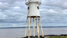 Black Note Lighthouse, a metallic structure on stilts at Portishead.
